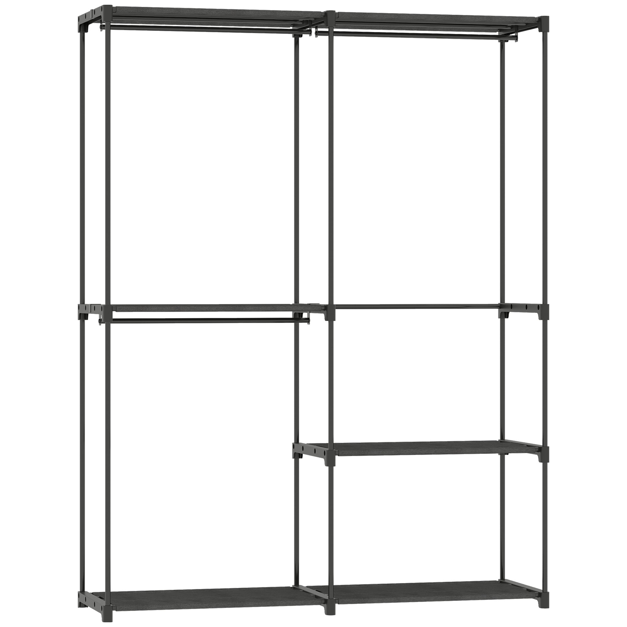 Wardrobe with 2 Rods and 4 Shelves, in Non-Woven Fabric, Plastic and Steel, 142x43x185 cm,