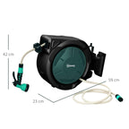 Outsunny Retractable Garden Hose Reel with 30m+2m Water Hose, Wall Mount & Handle, Swivel, 7 Modes, Black