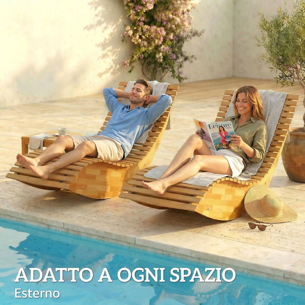 Outsunny Set of 2 Folding and Ergonomic Acacia Wood Rocking Loungers