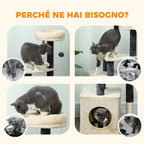 92cm Cat Tree with House, Bed, Sisal Posts and Ball, Cream White