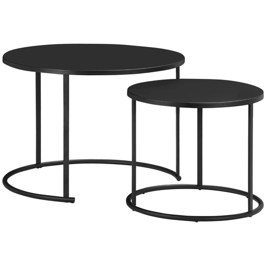 Outsunny Set of 2 Stackable Space-Saving Living Room and Garden Coffee Tables, Iron Coffee Tables, Black