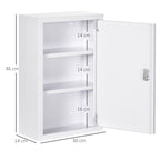 kleankin 3-Shelf Medicine Cabinet with Lock and 2 Keys, Steel, 30x14x46 cm, White