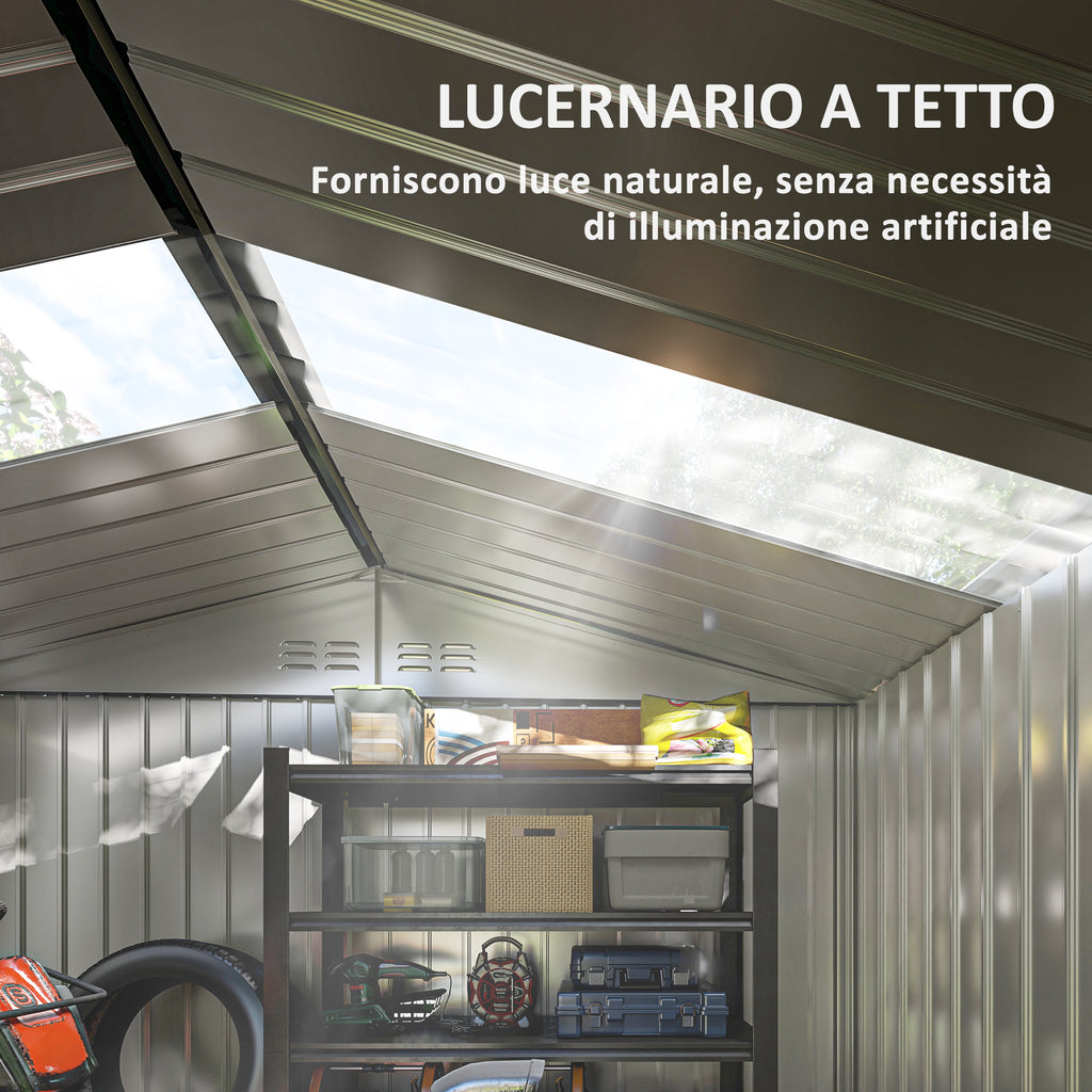 Steel Tool Shed with Sloped Roof and 2 Sliding Doors, 277x195x192 cm, Dark Grey