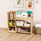 Toy Storage Shelf for Children Ages 3-8 with Open Shelves and Compartments, Wooden, 92x29x79 cm, Wood Color