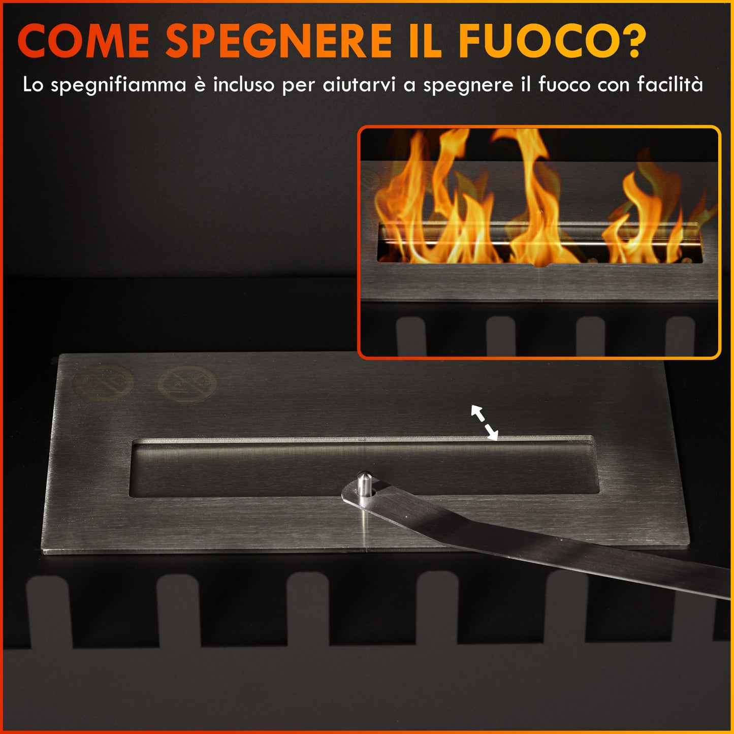 Stainless Steel Bio Ethanol Fireplace with 0.9L Burner for 3 Hours Burning Time, 55x31x55cm, Black