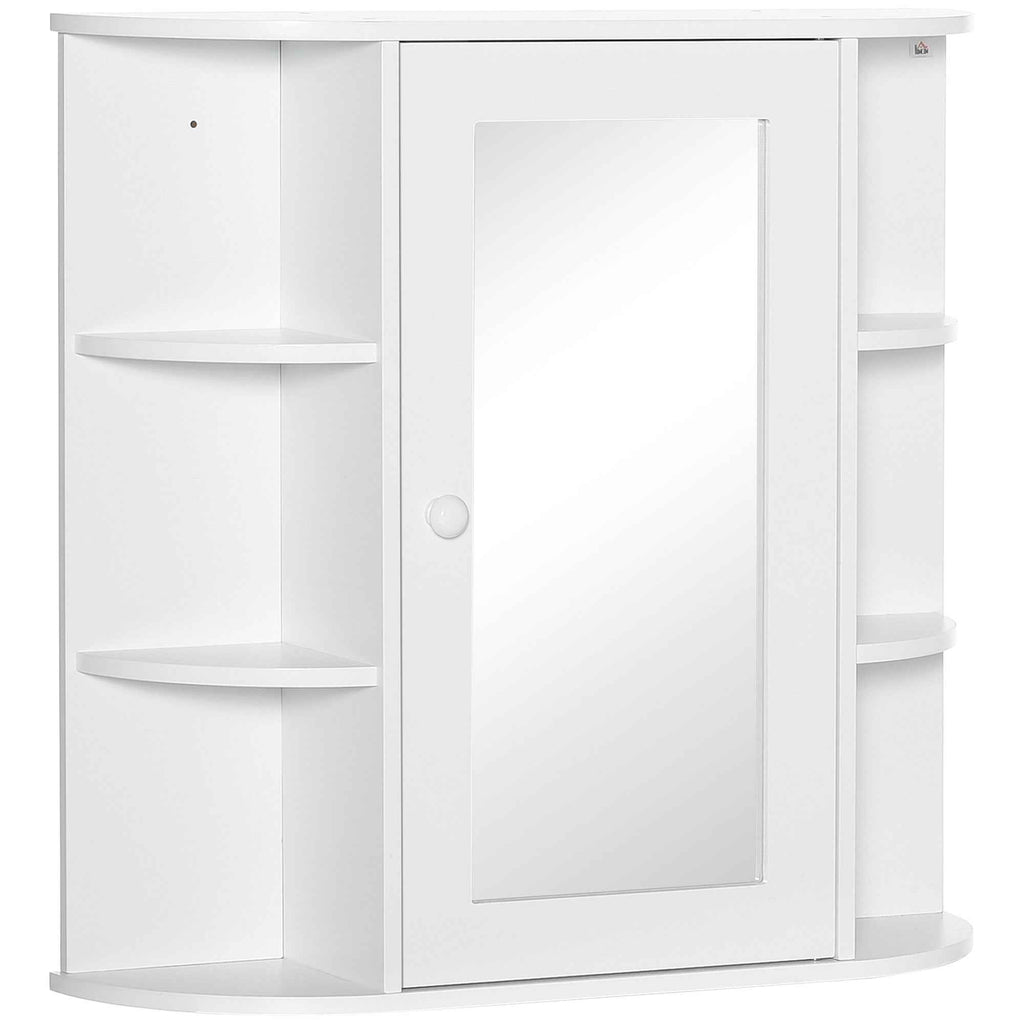 Bathroom Mirror Cabinet with 6 Open and 2 Closed Shelves, 66x17x63 cm Bathroom Cabinet with Mirror, Glass Wall Cabinet, White