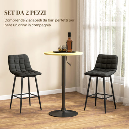 Set of 2 Nordic Style Kitchen Stools in Velvet and Metal Effect Fabric, 45x47x84 cm, Black