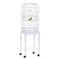 Bird Cage, Metal and Steel Aviary with Wheels, Perches and Bowls, 46.5x36x157cm, White