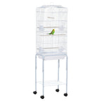 Bird Cage, Metal and Steel Aviary with Wheels, Perches and Bowls, 46.5x36x157cm, White