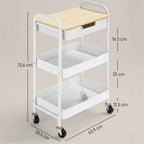 HOMCOM Multipurpose Kitchen Cart with Swivel Wheels, 2 Baskets, Drawer and Wooden Top, White