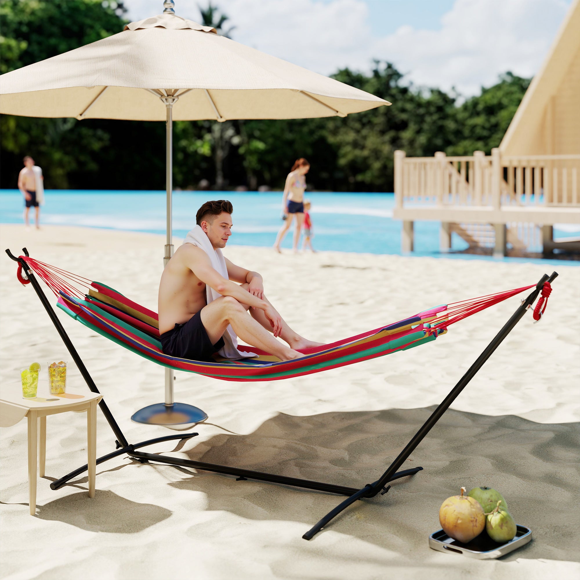 Outsunny Freestanding Hammock with Stand, Adjustable Height and Carry Bag, 310x117x105 cm, Red