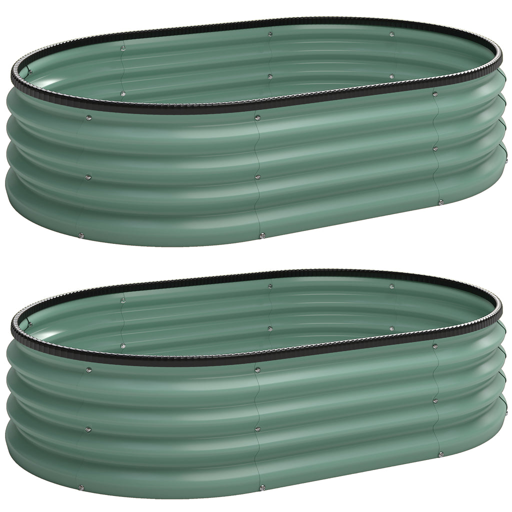 Outsunny Set of 2 Raised Garden Beds in Galvanized Metal with Rubber Edge and Modular Design, 135x90x30 cm Green
