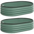 Outsunny Set of 2 Raised Garden Beds in Galvanized Metal with Rubber Edge and Modular Design, 135x90x30 cm Green
