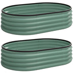 Outsunny Set of 2 Raised Garden Beds in Galvanized Metal with Rubber Edge and Modular Design, 135x90x30 cm Green