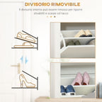 Modern Shoe Rack for 12 Pairs Max with 2 Adjustable and Removable Drawers, in Wood, 72x26x80 cm, White