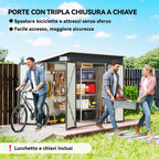 Outsunny Steel Garden Shed with 3 Lockable Doors, 234x132x185 cm, Dark Grey