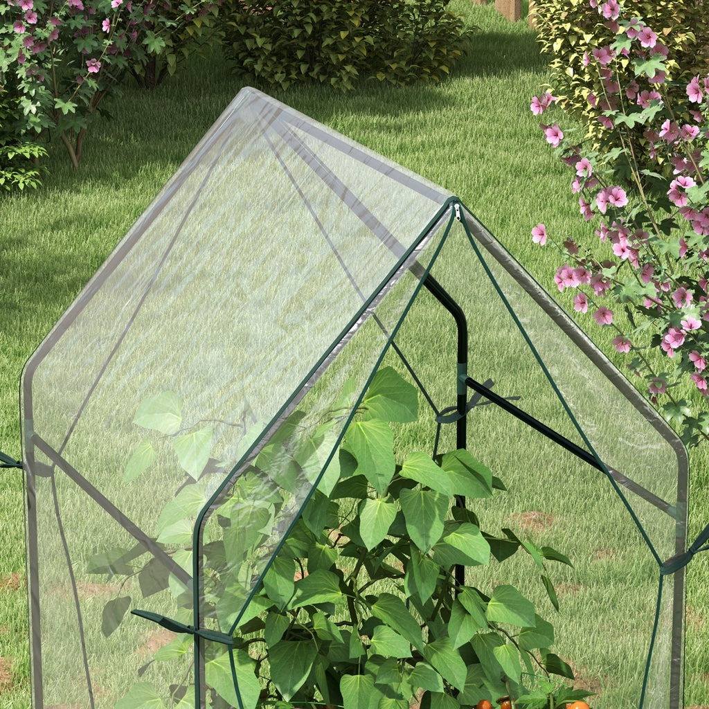 Outsunny Mini Garden Greenhouse with 2 Roll-Up Doors and PE Cover 90x90x145cm, Transparent - Borgè