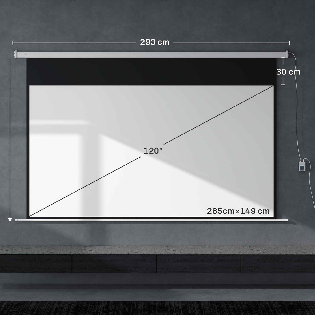 HOMCOM 120-Inch Projector Screen with Remote Control, PVC and Metal, 293x8x193 cm, White