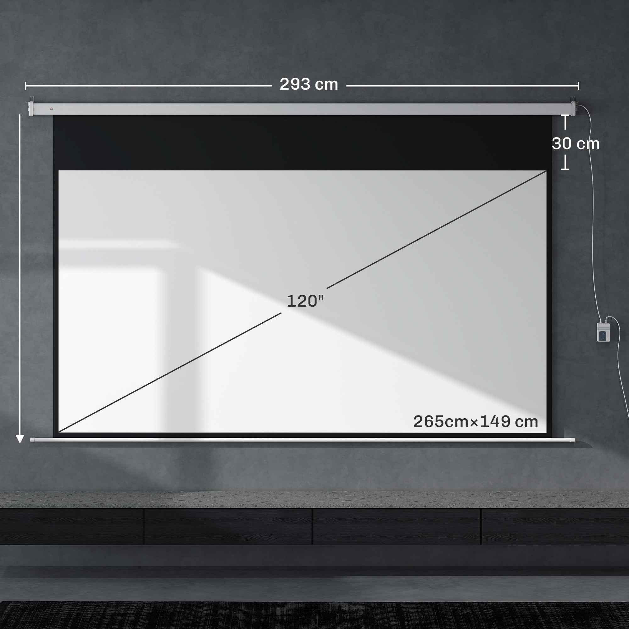 HOMCOM 120-Inch Projector Screen with Remote Control, PVC and Metal, 293x8x193 cm, White