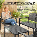 Outsunny 4-Piece Garden Lounge Set with Coffee Table, 2-Seater Sofa, and 2 Chairs, in HDPE and Black Metal