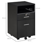 Wooden Office Drawer Cabinet with 2 Drawers and Open Shelf, 39x40x65 cm, Black
