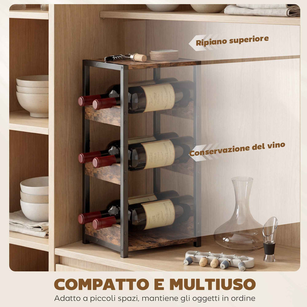 HOMCOM Wine Rack, Wavy Shelves, Adjustable Feet, Rustic Brown, Black.