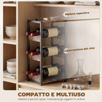 HOMCOM Wine Rack, Wavy Shelves, Adjustable Feet, Rustic Brown, Black.