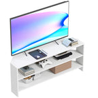 Corner TV Stand for 47" Max with 2 Open Shelves, Wooden, 110x36x45 cm, White