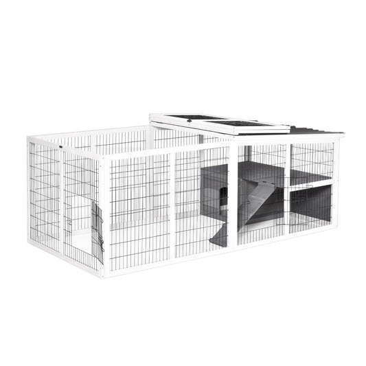 Outdoor Hutch with House and Fence in Wood and Metal, Grey