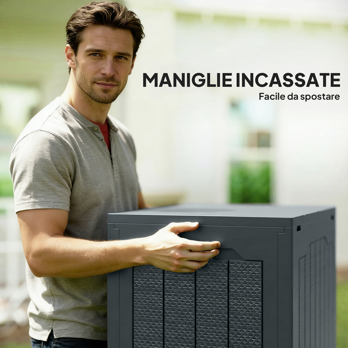 Outsunny Garden Storage Chest with Handles, Waterproof Tool Container, 56x41x50 cm, Dark Grey