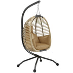 Outsunny Hanging Chair with Padded Cushion, Folding Seat and Steel and Rope Frame, Beige
