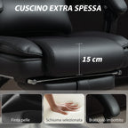 PU Leather Office Chair with Footrest, Adjustable Headrest and Lumbar Support, Black
