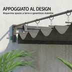 Outsunny 3x3m Lean-to Pergola with Retractable Sliding UV30+ Roof and Drainage Holes, Dark Grey