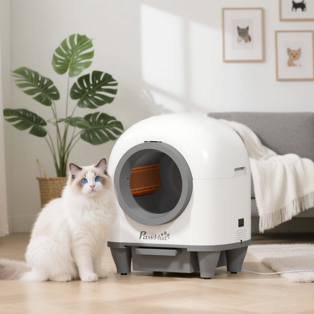 Self-Cleaning Cat Litter Box 1-5 kg with Fragrance Box and Bags, PP, 55.5x51x58.5 cm, White and Grey