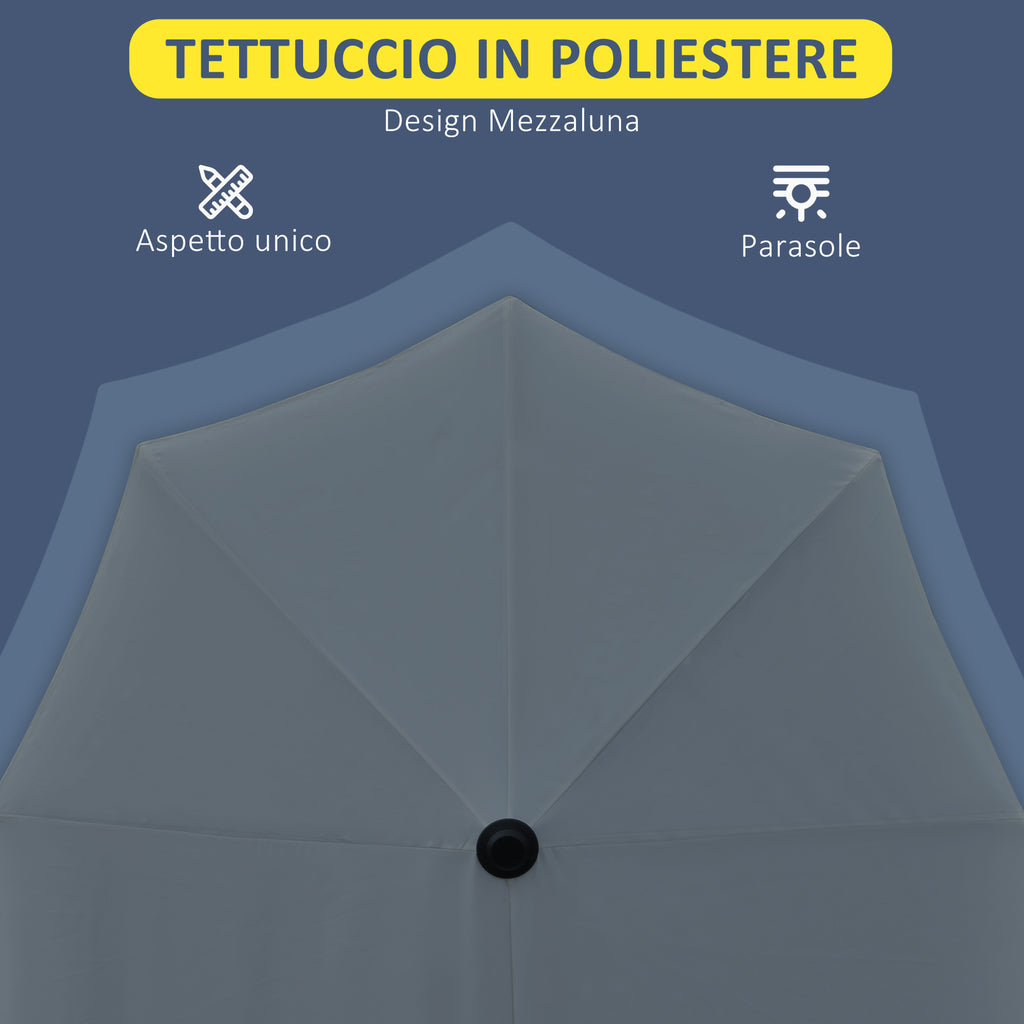 Semicircular Umbrella with Crank and Anti-UV Canopy, 200x190x240 cm, Gray