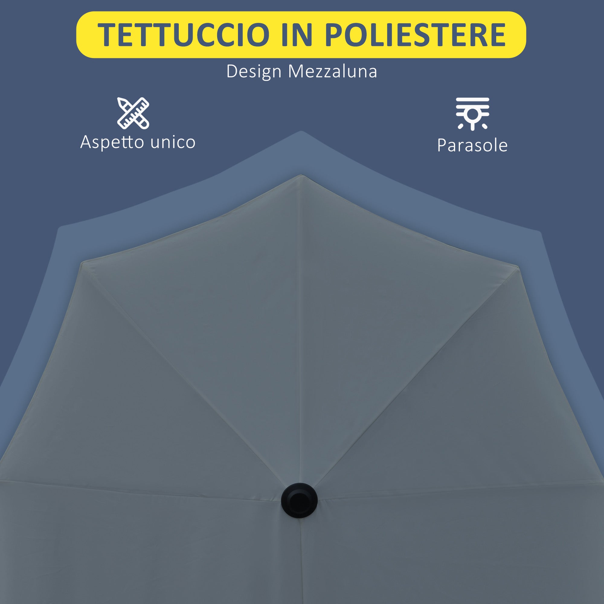 Semicircular Umbrella with Crank and Anti-UV Canopy, 200x190x240 cm, Gray