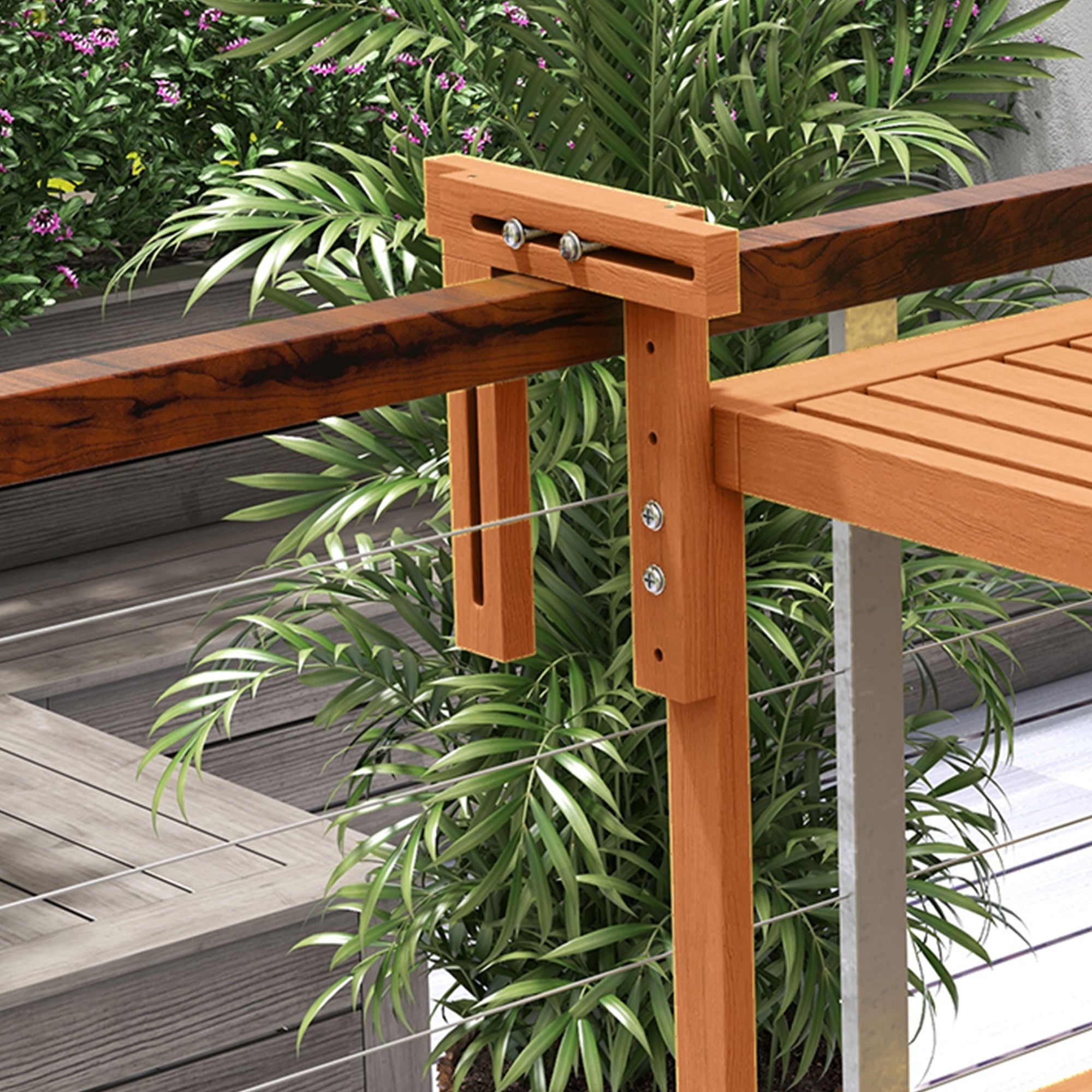 Folding and Adjustable Balcony Railing Table in Wood, Teak Colour - Borgè