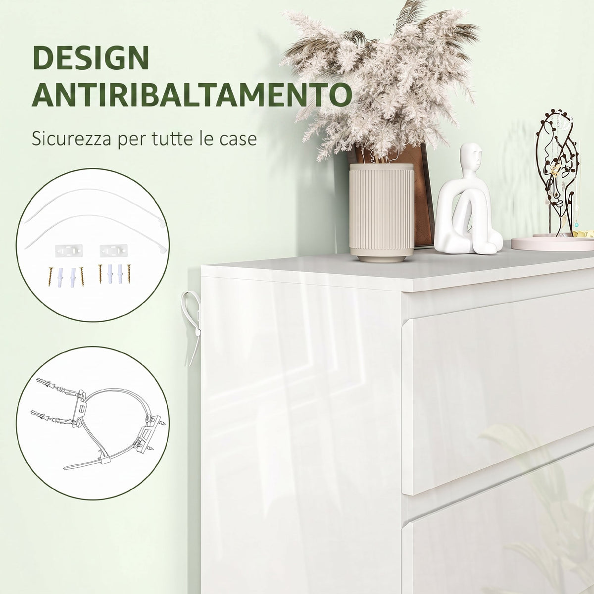 HOMCOM 6-Drawer Wooden Chest of Drawers, Modern and Multipurpose Bedroom Dresser, 112x34x75 cm, White