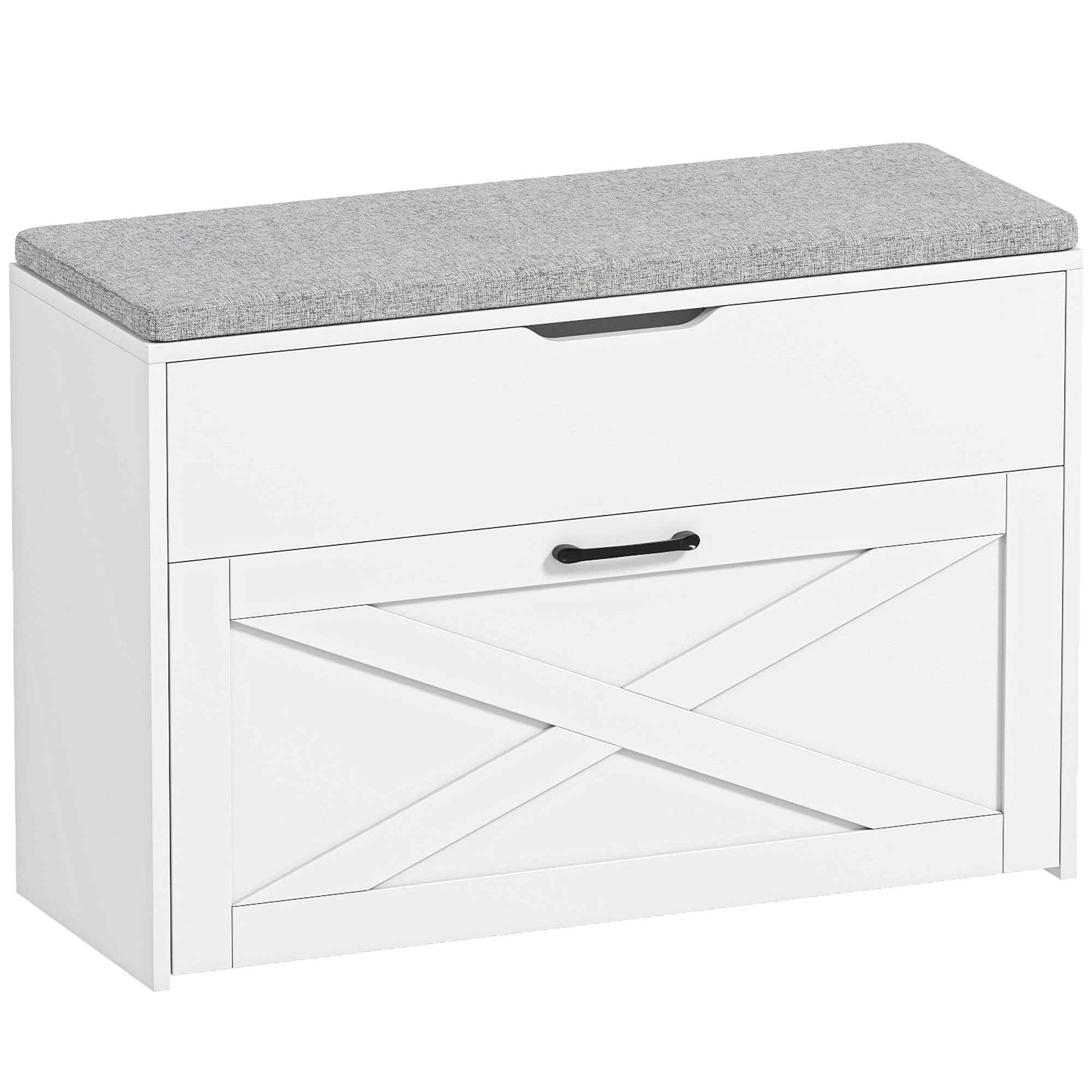 HOMCOM Shoe Bench with Folding Drawer and Storage, Capacity for 8 Pairs of Shoes, 80x30x55 cm, White