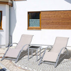 Outsunny Set of 2 Sun Loungers and Coffee Table with Glass Top, 59x169x66 cm, Cream