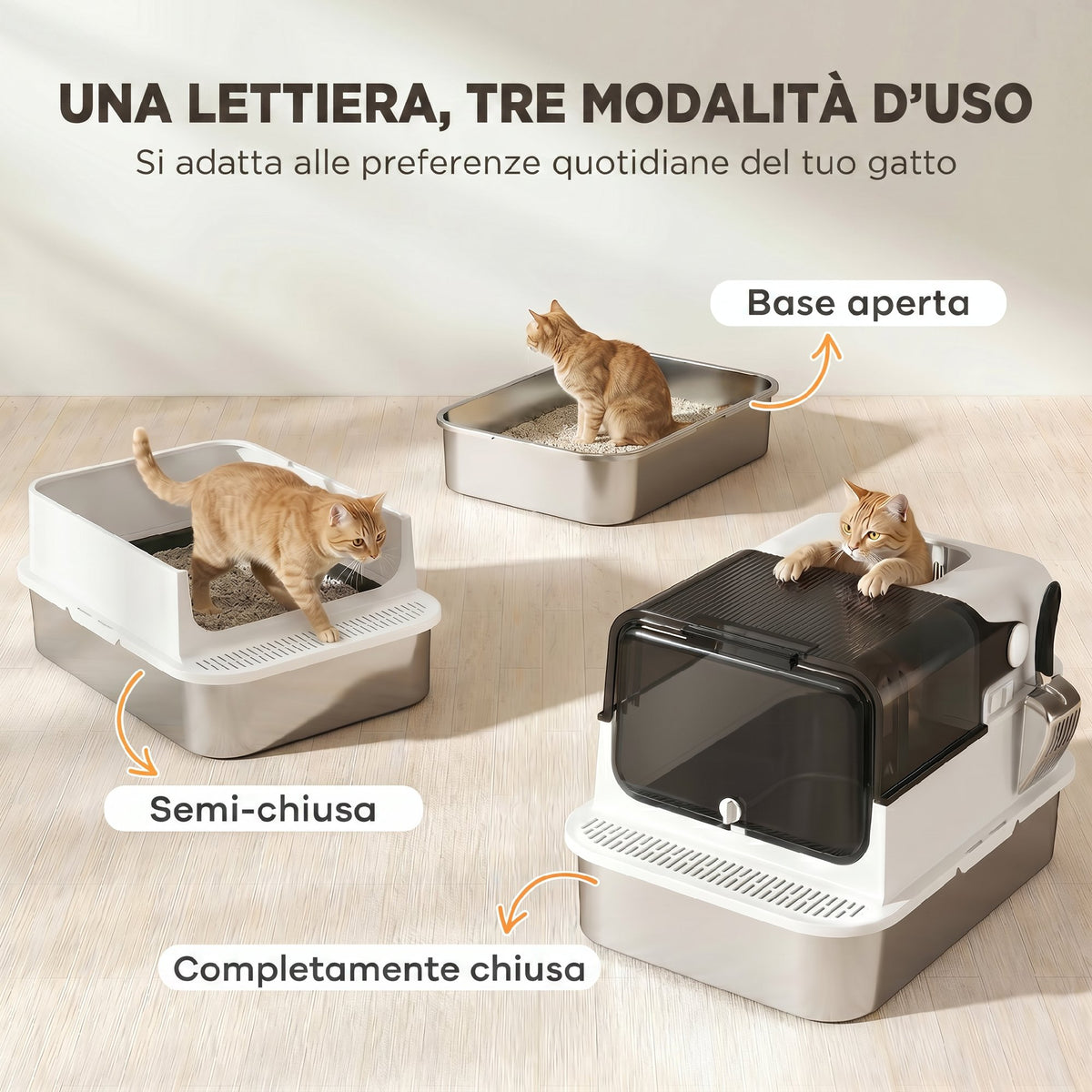 PawHut 52L Stainless Steel Enclosed Cat Litter Box with Flip Lid, Double Door, Scoop, White