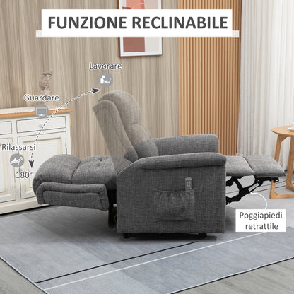 Lifting Reclining Relax Chair with Footrest, Grey Fabric Upholstery