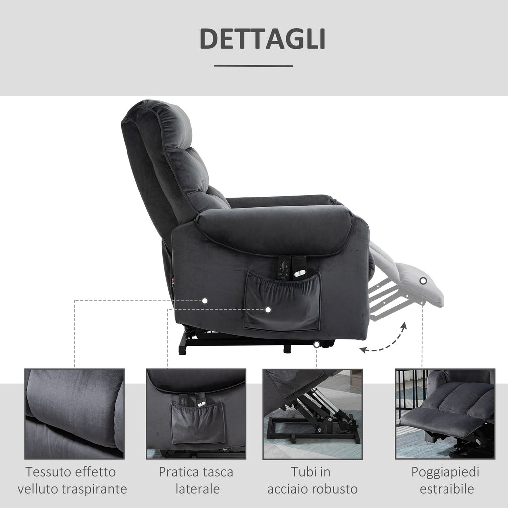 Reclining Relax Chair, 135 ° Massage and Lift with Remote Control, 79x97x103cm, Grey - Borgè