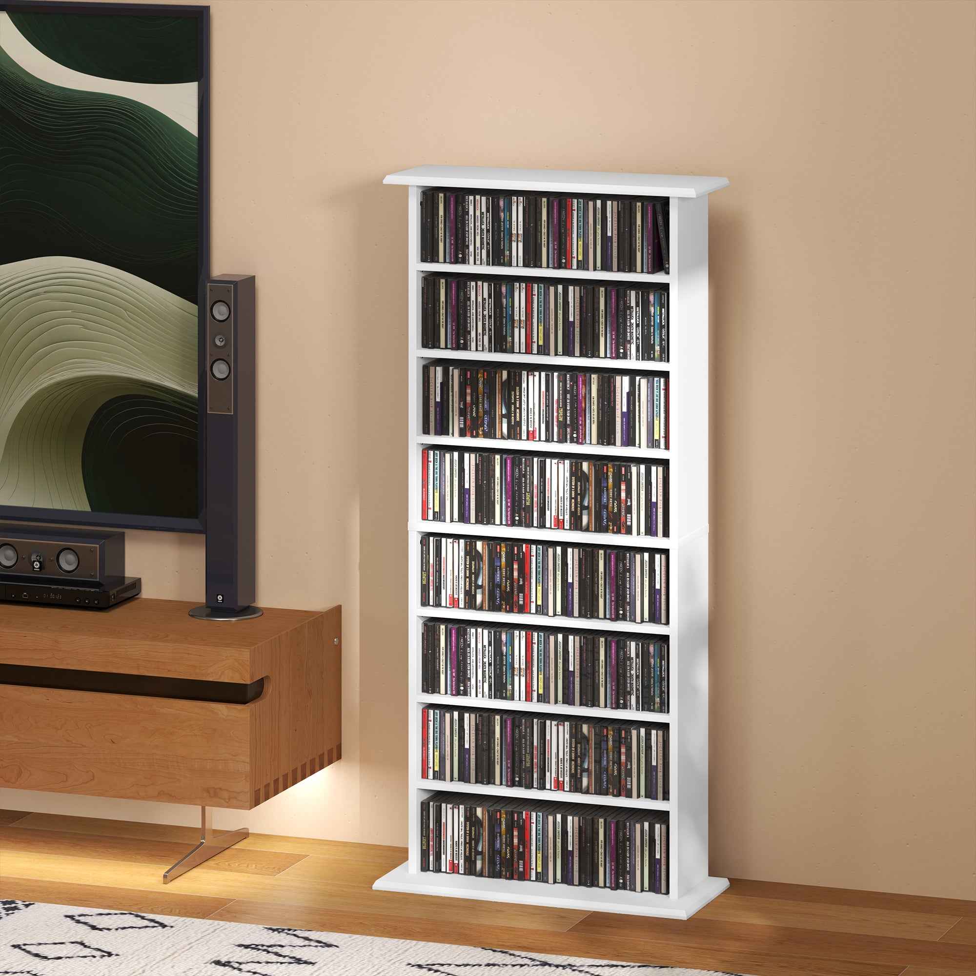 HOMCOM CD Storage Rack with 6 Adjustable Shelves, 360 CDs/185 DVDs Capacity, 58x24x124.5 cm, White