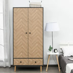 MANIRO | 2-Door Wooden Wardrobe with 4 Shelves, 2 Drawers and Hangers, Dark Grey, 90x50x190 cm