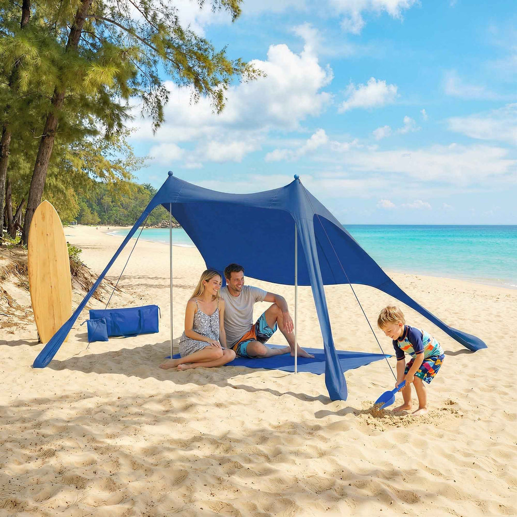 Outsunny UV 50+ Beach Tent for 2-4 People with Mat and Shovel, in Lycra and Aluminum, 200x208x200 cm, Blue
