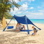 Outsunny UV 50+ Beach Tent for 2-4 People with Mat and Shovel, in Lycra and Aluminum, 200x208x200 cm, Blue