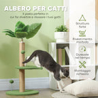 Cat Tree with Scratching Post, Platforms and Balls, Plush and Chipboard, Ø40x83 cm, Green
