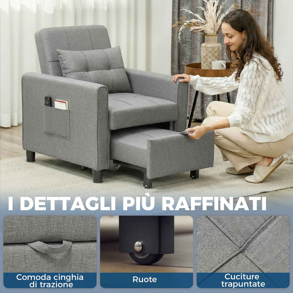 Folding Convertible Sofa Bed with Adjustable Backrest and Cushion, Grey