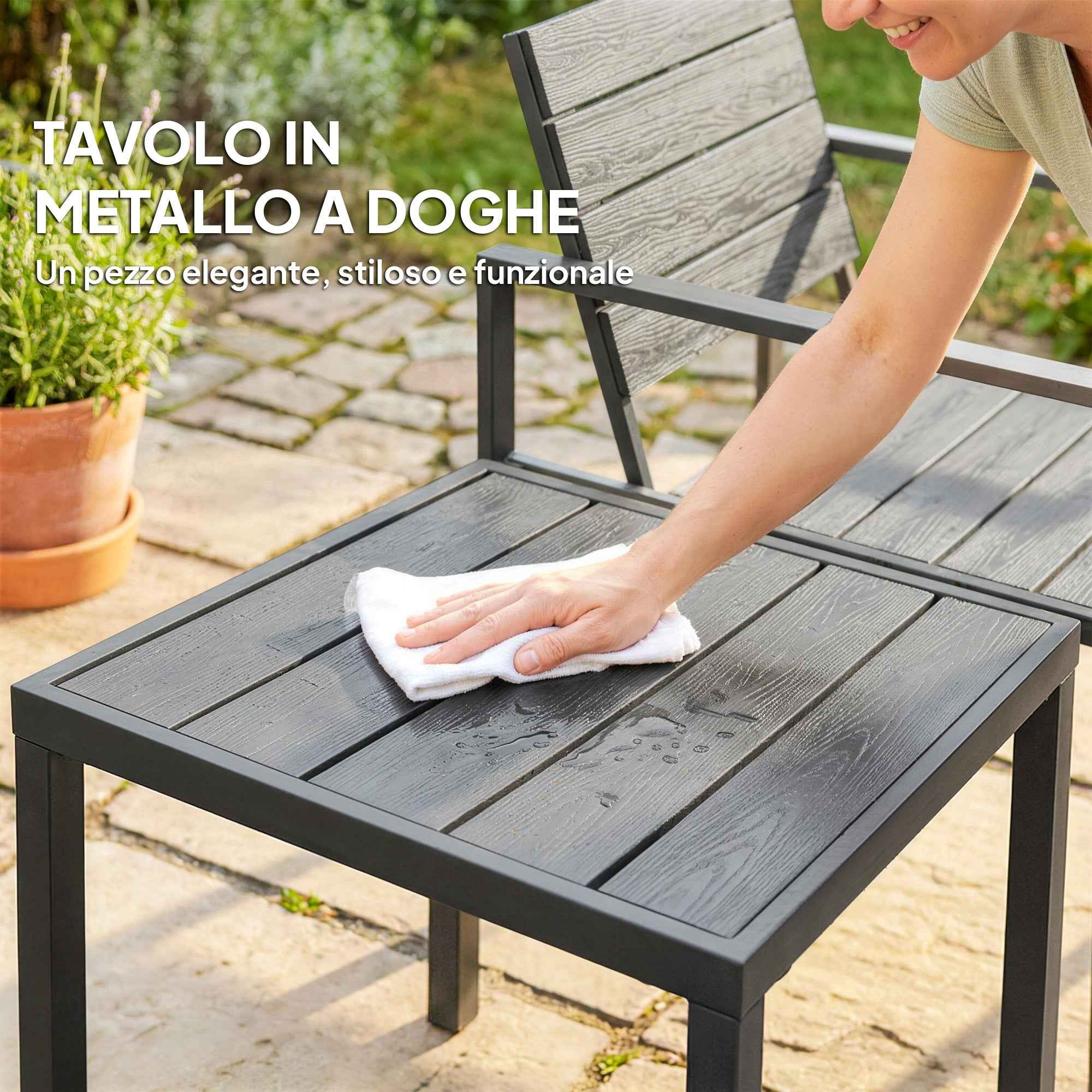 Outsunny 3-Piece Garden Set with 2 Outdoor Chairs and Coffee Table, in HDPE and Metal, Dark Grey